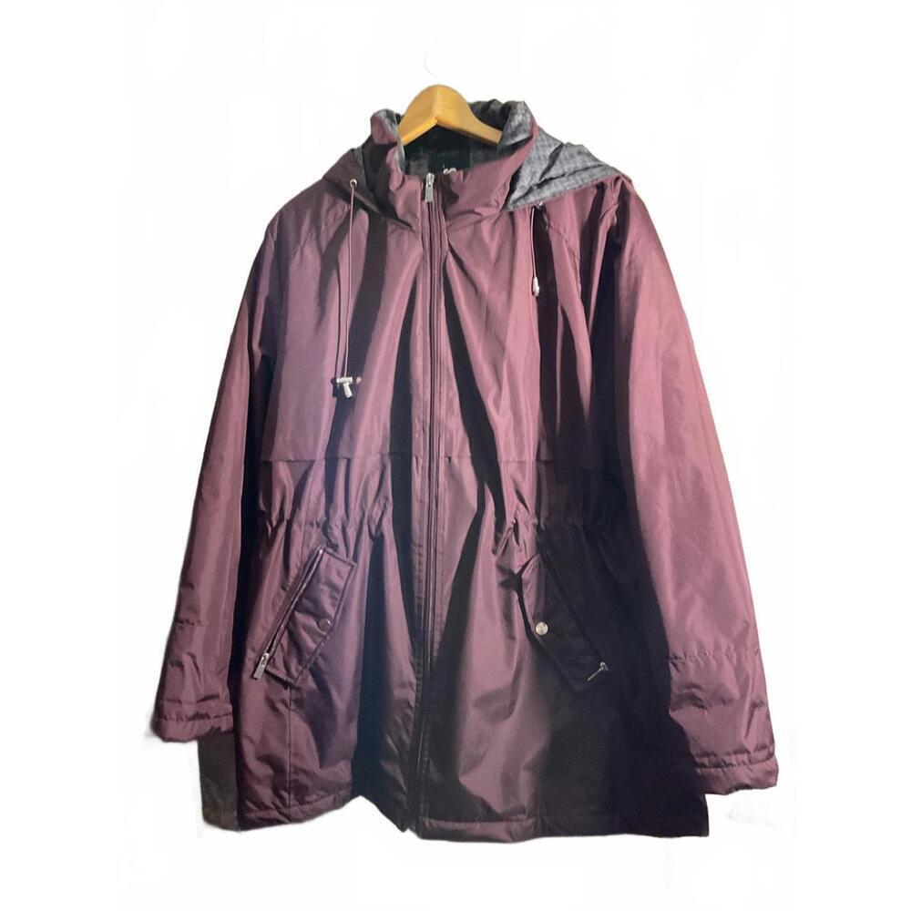 Details  Women's Hooded Medium Weight Wind Breaker Jacket in Burgundy XXL